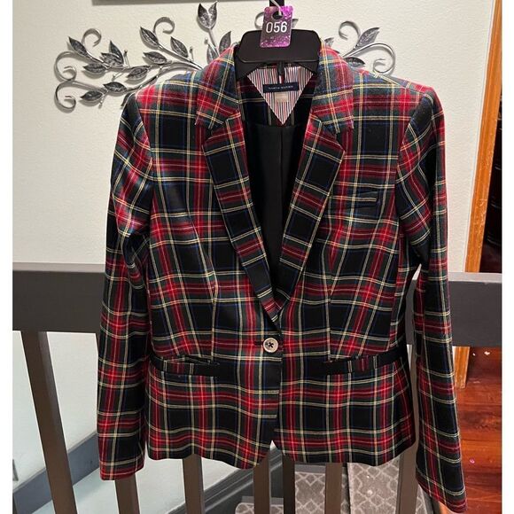 Tommy Hilfiger Red Plaid Women's Blazer Size 4 #MC056 - Picture 1 of 5